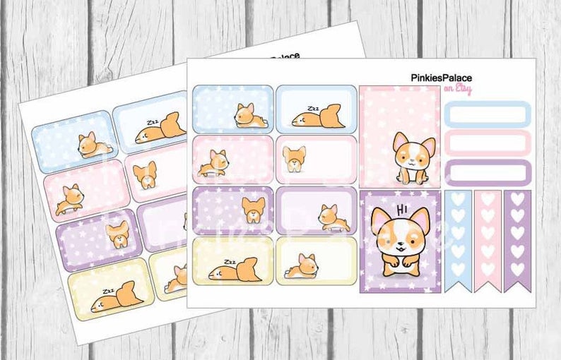 Corgi-Planner-Stickers-Half-Box-Full-Box-Skinny-Stickers-Pastel-Colors