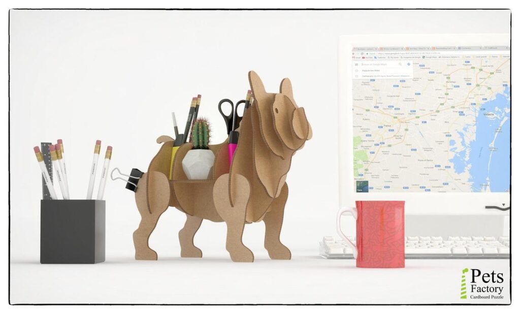 FRENCH-BULLDOG-Dog-Cardboard-Organizer-Shelving-3D-Puzzle-Paper-Laser-cut-recycled-Shelf-Pastime-sculptur-animal-forms-stands-desk-shelves