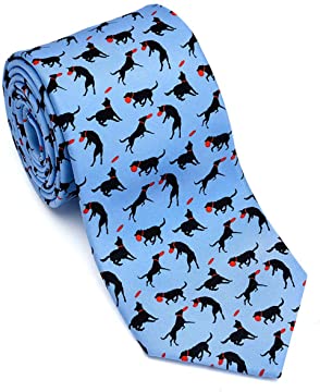Josh-Bach-Men's-Frisbee-and-Dog-Silk-Necktie-in-Blue-Made-in-USA