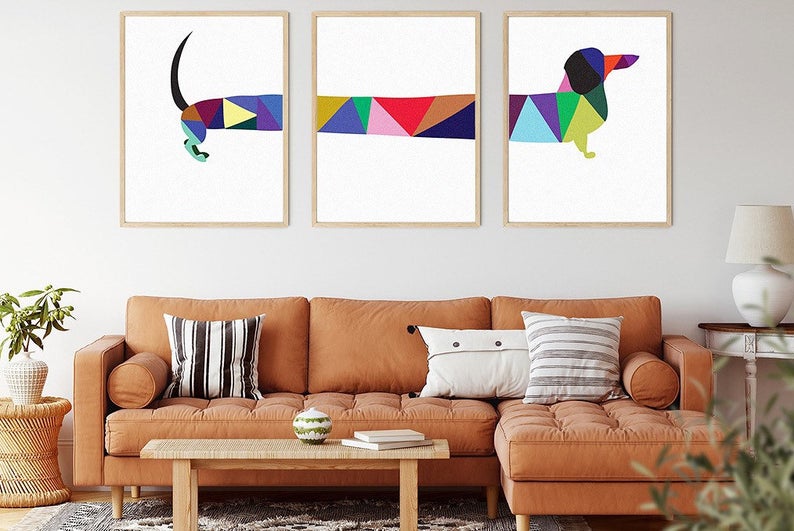 Dacshund-Wall-print-set-Print-Set-of-3-Available-in-11-sizes-Colorful-print-Wall-Decor-Dog-Print-Midcentury-Art-Boho-Gift-Dog-Set